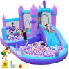 GYMMALL Bounce House for Kids 3-8, Purple Big Inflatable Bouncy Castle with Slide 480W Air Blower Jumping Space Ball Pit Swim Pool Basketball, Indoor Bouncy House for Party Birthday Event Gift