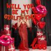 16 Inches Red 'WILL YOU BE MY GIRLFRIEND' Confession Letter Balloons with Heart-Shape, lips, love Foil Balloons and Rose Petals for Romantic Special Night Decorations and Valentines Day view 2