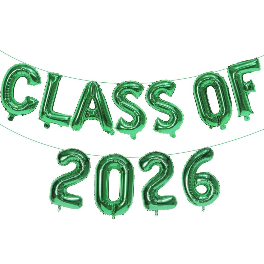 KALOR 16 Inch Green Class of 2026 Banner Balloons, Green Graduation Letters Sign, Grad Foil Letter Number Balloons for Graduation Party Decorations