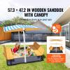 Happybuy Wooden Sandbox with Canopy, 57.3 x 47.2 x 47.2 in Sand Box, Sand Pit with Foldable Bench Seats and Bottom Liner, Natural Wood Kids Sandbox, Gift for Ages 3-12 view 2