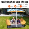 Happybuy Wooden Sandbox with Canopy, 57.3 x 47.2 x 47.2 in Sand Box, Sand Pit with Foldable Bench Seats and Bottom Liner, Natural Wood Kids Sandbox, Gift for Ages 3-12 view 3