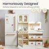 Tiny Land Wooden Toy Fridge with Spacious Storage, Realistic Play Kitchen Refrigerator for Kids Pretend Play with Three Freezer Magnets view 3