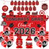 2026 Graduation Decorations Set- Class of 2026 Grad Party Decorations, Congrats Grad Banner, Backdrop, Grad Hanging Swirl, Balloons and Honeycomb Table Toppers, Graduation Party Supplies view 1