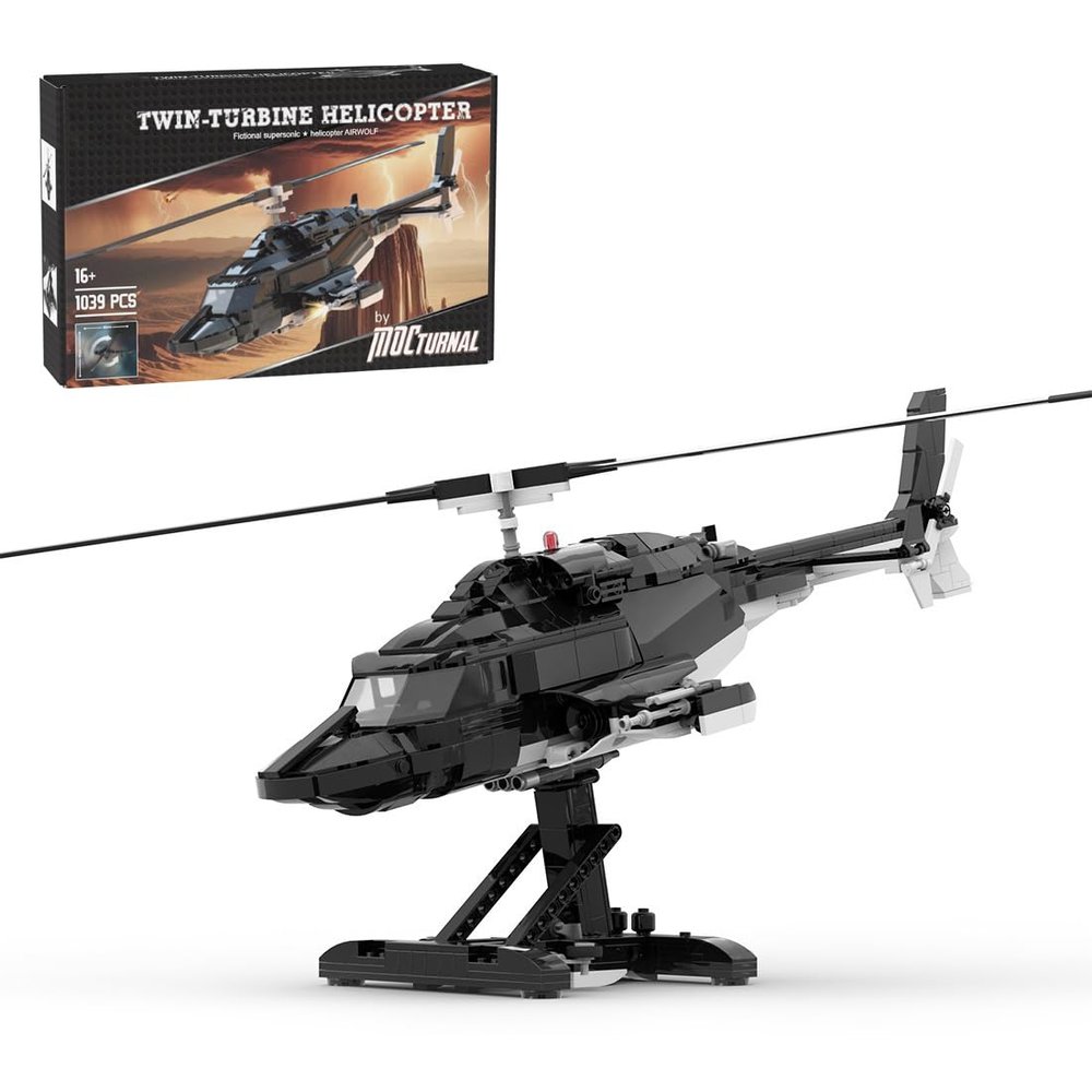 Aetheria Military Helicopter Building Bricks, WW2 Air Wolf Gunship Helicopter Model, MOC Plane Designed by MOCturnal, Aircraft Blocks Collectors & Enthusiasts for Adult - 1039 Pieces
