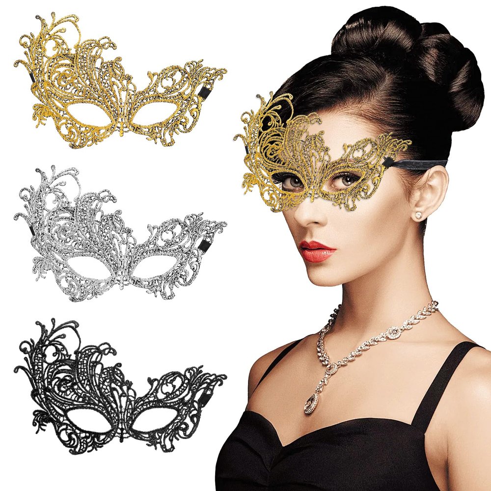 3 Pieces Masquerade Mask for Women, Fancy Dress Masks Lace Face Mask Venetian Masks Mardi Gras Masks, Lace Mask for Ball Party Venetian Masquerade Costume Halloween Masquerade Party(Phoenix Style)