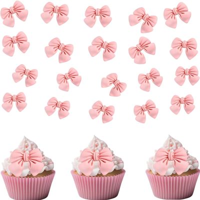 20 Pcs Bowknot Cupcake Toppers Glitter Pink Bow Cake Picks Bridal Engagement Wedding Baby Shower Birthday Party Theme Decoration Supplies (pink-1)