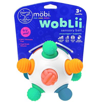 Mobi Woblii Platinum Sensory Toy - Sensory Ball for Toddlers and Kids, Sensory Activities for Babies & Toddlers, Teether Made with Food Grade Silicone, BPA Free and Phthalate Free for 3 Months and up