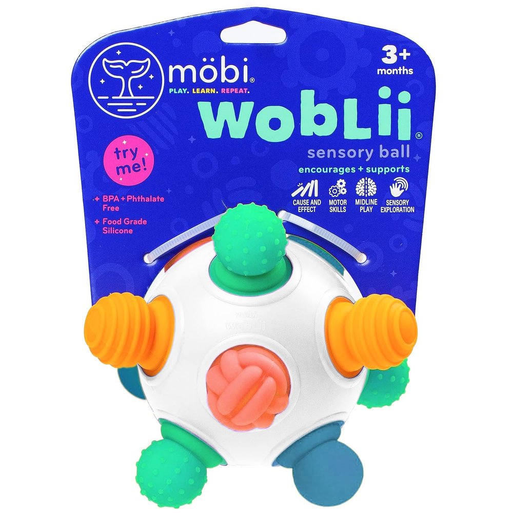 Mobi Woblii Platinum Sensory Toy - Sensory Ball for Toddlers and Kids, Sensory Activities for Babies & Toddlers, Teether Made with Food Grade Silicone, BPA Free and Phthalate Free for 3 Months and up