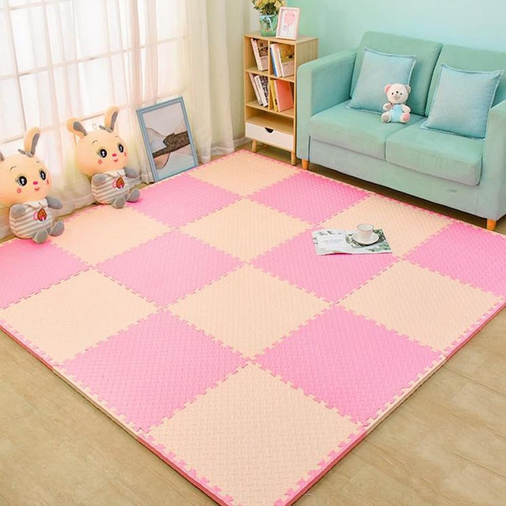 10 Pack Foam Play Mat for Boys and Girls,12''x12'' Puzzle Play Mat Square Interlocking EVA Floor Tiles for Home Gym Yoga,Bedroom Crawling Mat (Beige Pink,0.3'' Thick)