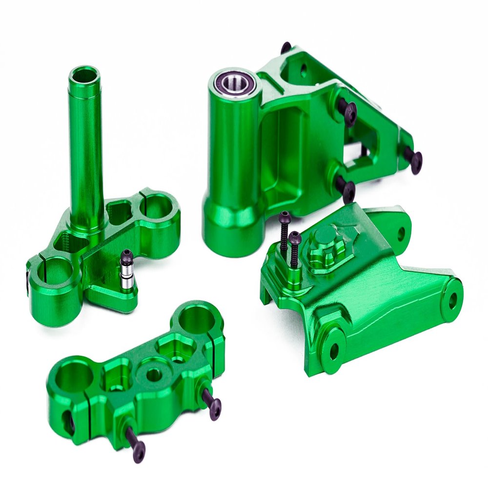 BeaxTurbo Racing Upgrade Parts CNC Aluminum7075 Front Bulkhead&Triple Clamp Set for LOSI Promoto MX 1/4 (Green)