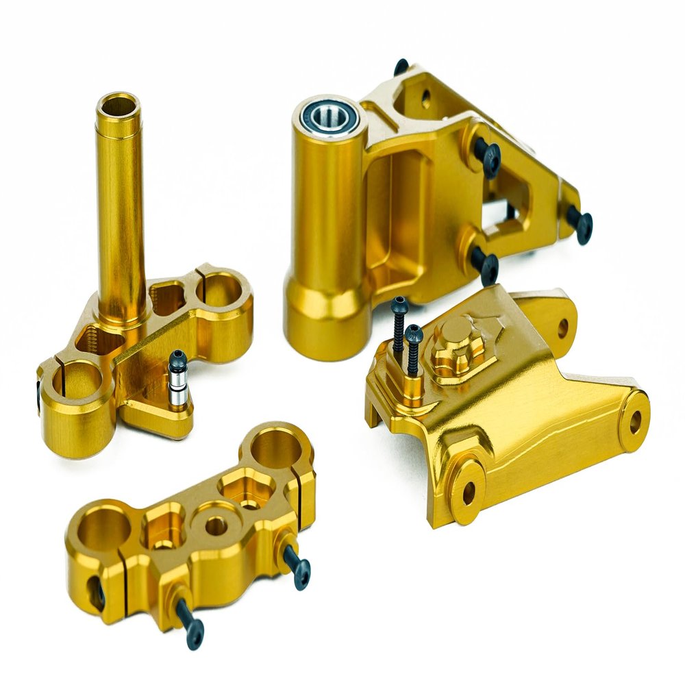 BeaxTurbo Racing Upgrade Parts CNC Aluminum7075 Front Bulkhead&Triple Clamp Set for LOSI Promoto MX 1/4 (Gold)