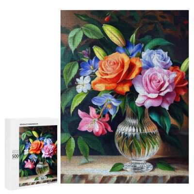 Wooden Puzzle - The Glory of Summertime Colorful Flowers in Vase Wooden Puzzles for Adults 500 Pieces Challenge PuzzlesEducational GamesFamily PuzzlesUnique Gifts for Wall Art
