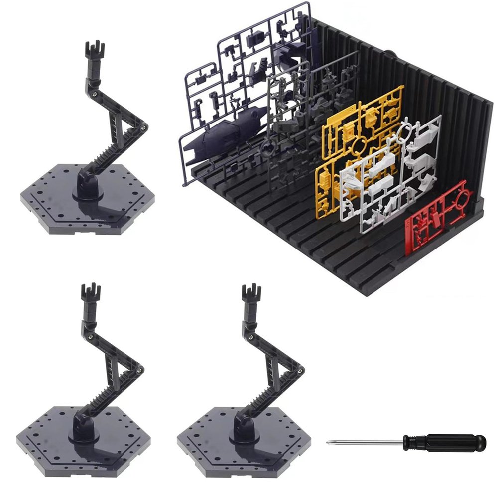 4-Pieces Model Kit Display Stand and Runner Storage System with Action Base, Suitable for Model Stand Action Figure Stand and HG, MG and RG Model Character Display StandBlack.(Combination Set)