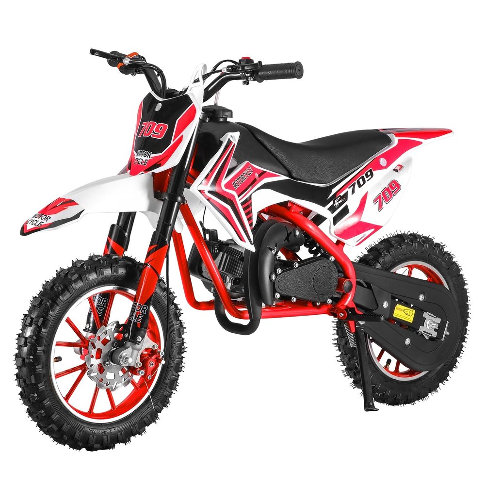 Honrane 50cc Kids Dirt Bike, 2-Strok Gas Dirt Bike, Gas Power Motocross Bike, Off Road Gas Pocket Bike, Mini Dirt Bike for Kids, Gas Powered Dirt Bike, Gas Motorcycle with Front Rear Disc Brakes Red