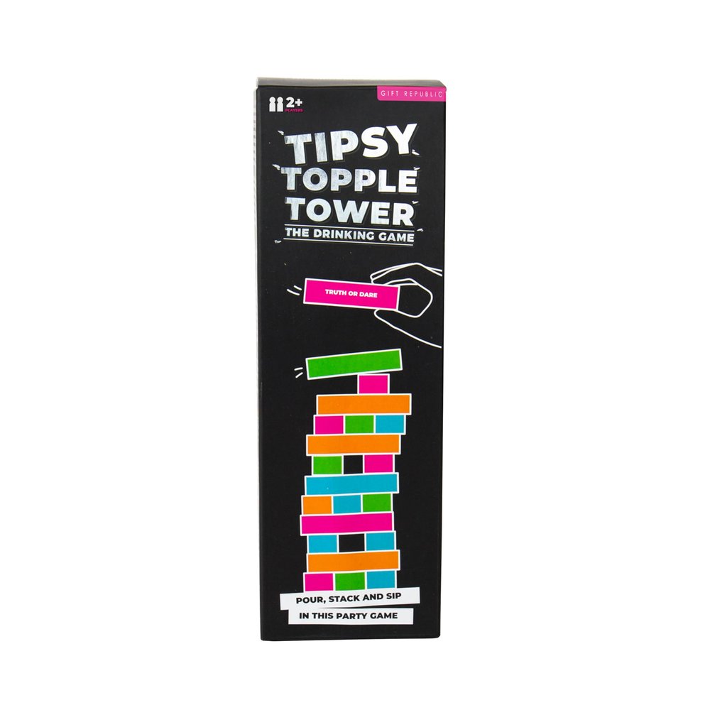 Gift Republic Tipsy Topple Tower Drinking Game  Adult Party Tower with Wooden Stacking Blocks & Funny Challenges  Perfect for Pregames, Birthdays, Students & Friends