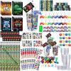 RoundFunny 133 Pcs Video Game Party Favors Gamer Birthday Party Decorations Gamer Cups Notebook Pencils Sharpener Keychain Slap Bracelets Ring Stamp Sticker for Gaming Supplies Reward Gift view 1