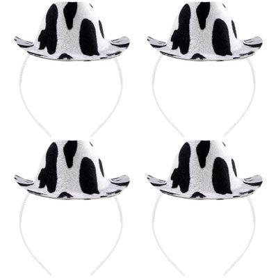SGBETTER 4 Pack Mini Cowboy Hat Headband Western Cowboy Headband Small Cowgirl Hat Boppers for Adult Kids Masquerade Party Favors (Color Set 1)