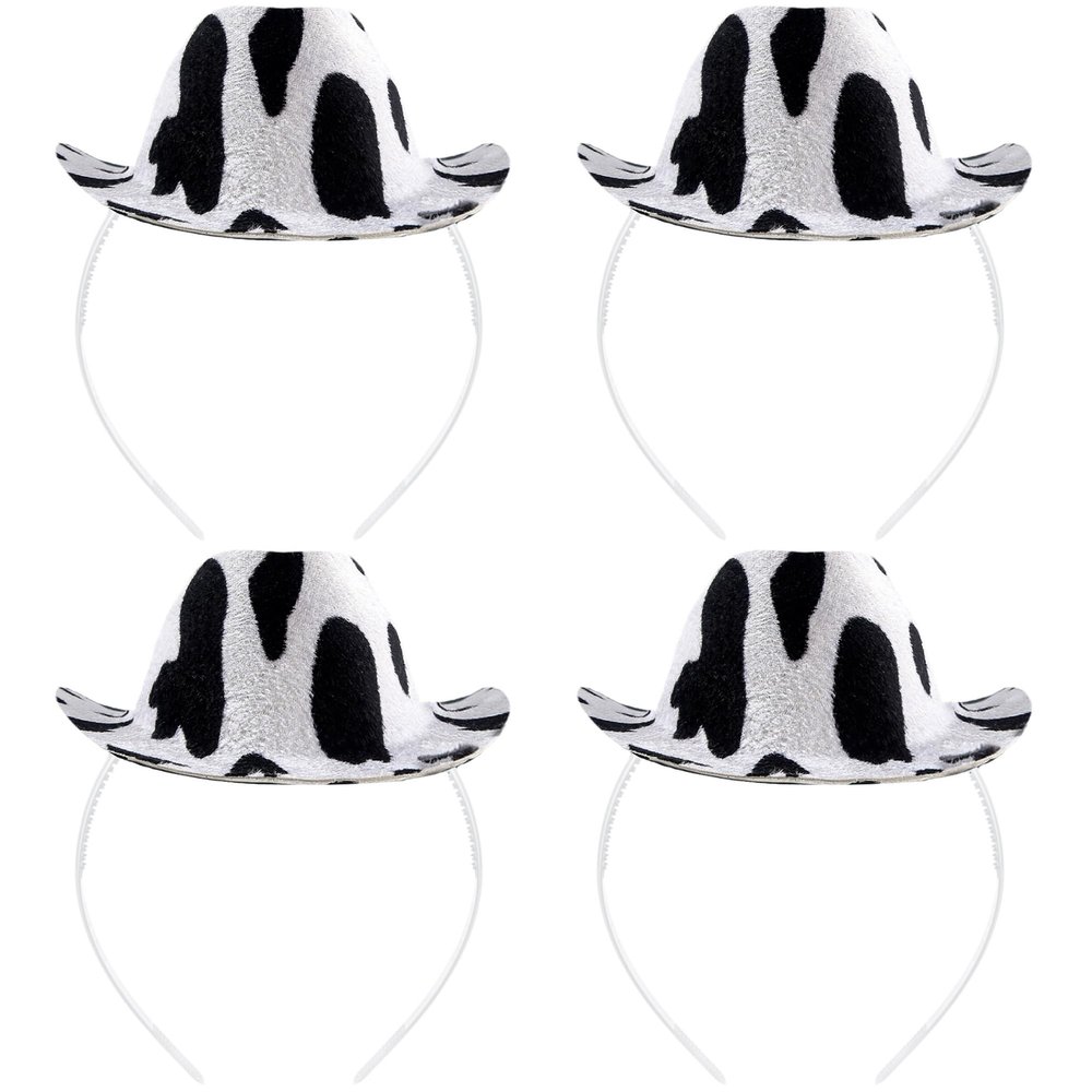 SGBETTER 4 Pack Mini Cowboy Hat Headband Western Cowboy Headband Small Cowgirl Hat Boppers for Adult Kids Masquerade Party Favors (Color Set 1)