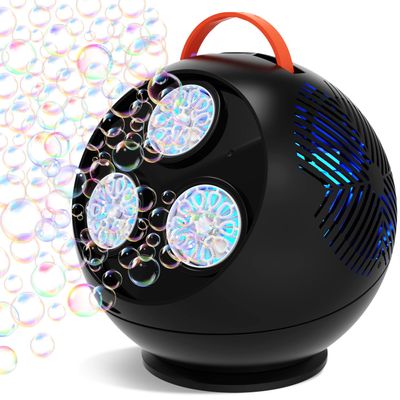 Bubble Machine for Kids Toddlers,45/360 Auto Rotatable Spherical Bubble Maker Toy with LED Light,Rechargeable Bubble Blower for 3 4 5 Year Old,Wedding Party Easter Birthday Gifts (Spherical Black)