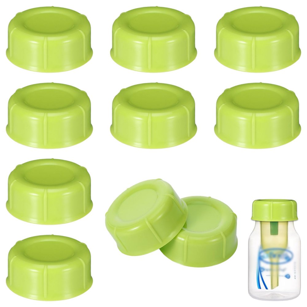 10Pcs Narrow Baby Bottle Caps Compatible with Dr Brown's, Medela, Ameda, Travel Bottle Caps Replacement Parts for Dr Brown, Storage Baby Bottle Lids with Sealing Gasket BPA Free Leak Proof (Green)