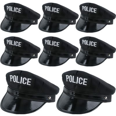 SGBETTER 8 Pack Kids Police Hats Black Policeman Cop Hat Police Officer Hat for Boys Girls Halloween Party Costume Accessories (Black-Set-1)