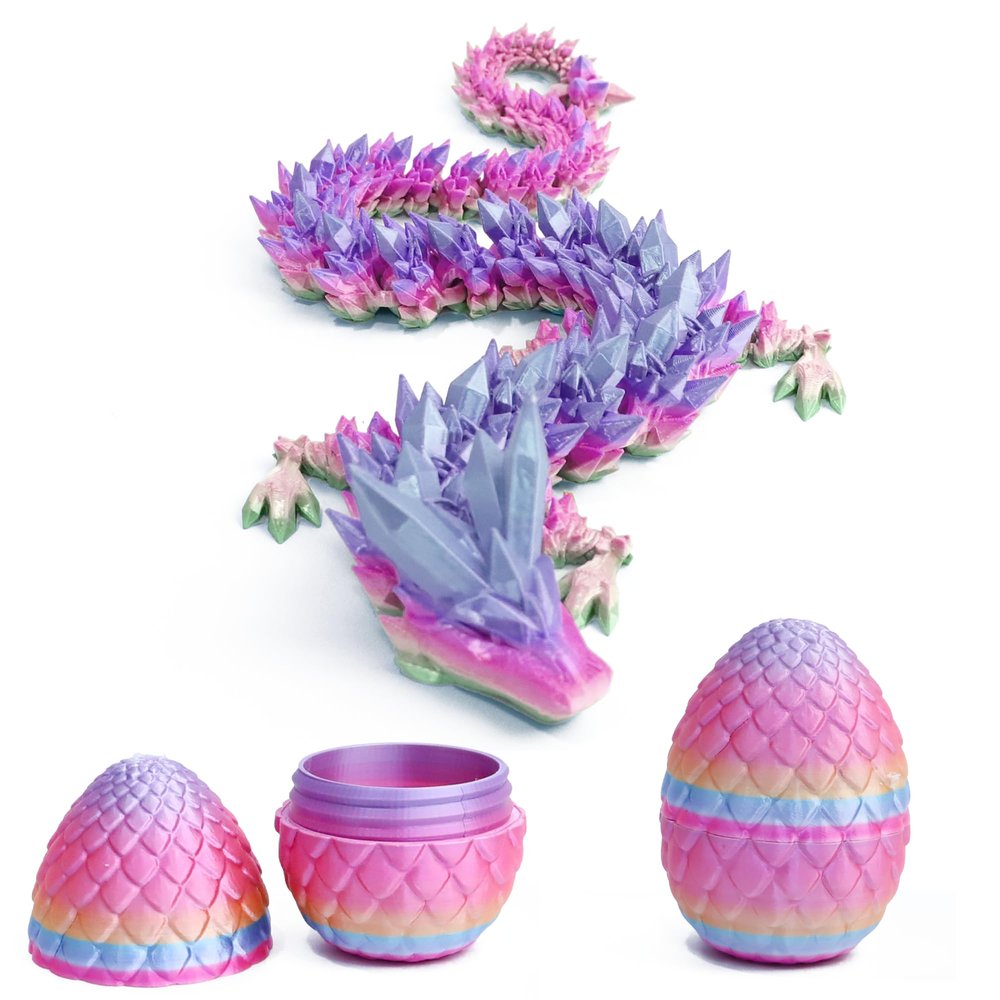 Flavery 3D Printed Dragon in Egg - Flexible Rainbow Crystal Dragon Inside, Colorful Fidget Toy, Birthday Gift, Desk Pet Figure - 12 Dragon (Candy Rainbow)