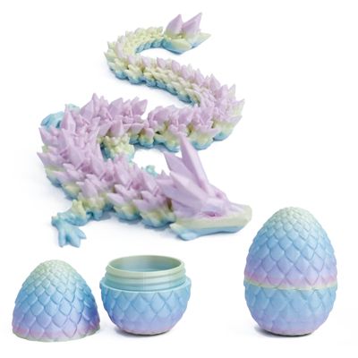 Flavery 3D Printed Dragon in Egg - Dino Egg with Flexible Crystal Dragon Inside, Colorful Fidget Toy, Birthday Gift, Desk Pet Figure - 12 Dragon (Mini Rainbow)