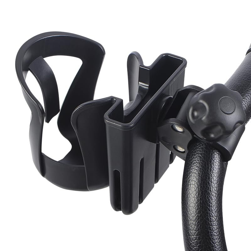 2 in 1 Stroller Cup Holder with Phone Holder, Universal Bike Cup Holder Bottle Holder Cup Phone Holder for Baby Stroller, Wheelchair, Walker, Bike, Scooter, Gifts for Family (Black)