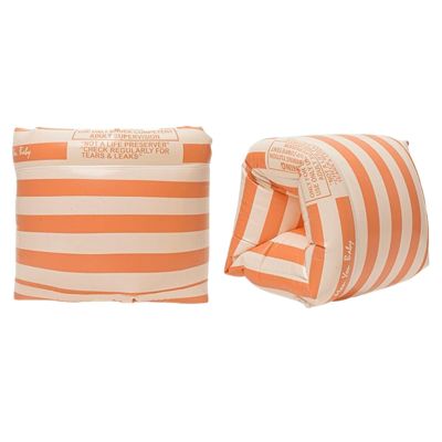 2-4 Pack Arm Floaties for Kids Adult - Vintage Striped Inflatable PVC Swimming Rings Pool Floats Arm Bands for Kids Adult Toddlers Children 3-5-6-12 Years (Orange)