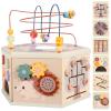 Large Wooden Activity Cube for Toddlers, 9 in 1 Educational Baby Activity Cube, Montessori Toys for 1+ Year Old Boys & Girls, Cute Zoo Theme Baby Cube Toy Sorting & Stacking Game, 1st Birthday Gift view 1
