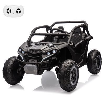 24V Ride On Car for Kids, 2 Seater Powered Electric Off-Road UTV Toy,4WD Electric Vehicle with Remote Control,LED Lights,Four-Wheel Shock Absorption,3 Speeds,Horn, Music(Black)