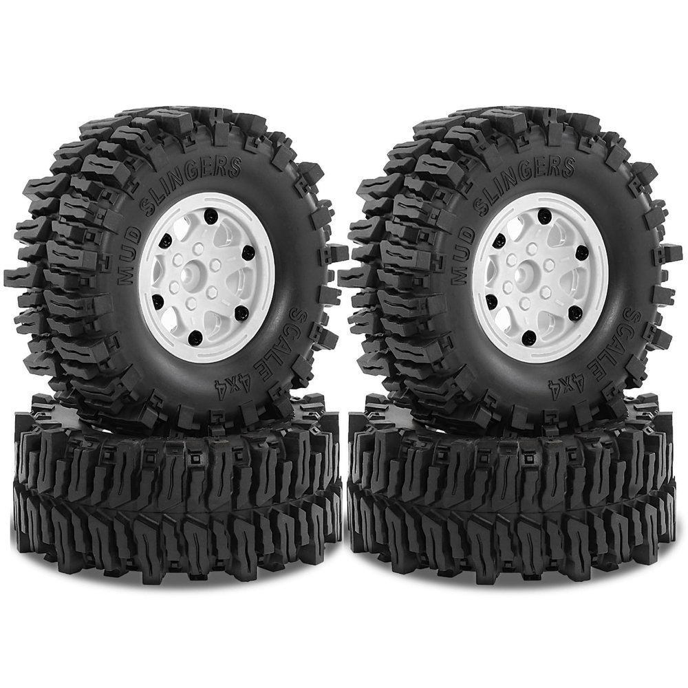 4PCS Rubber Wheels Tires 130x55mm Hex Hub 12mm RC Replacement Parts for 1/8 CROSSRC Yikong MST MJX H8H RC Climbing Car Crawler (White)