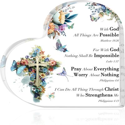 WPXEDSS Godly Religious Christian Acrylic Gifts for Women Inspiring Gifts With Bible Verses and Prayers Christian Desk Decor for Women Mom Friends Sister Flower 5.9x5.9 Inch