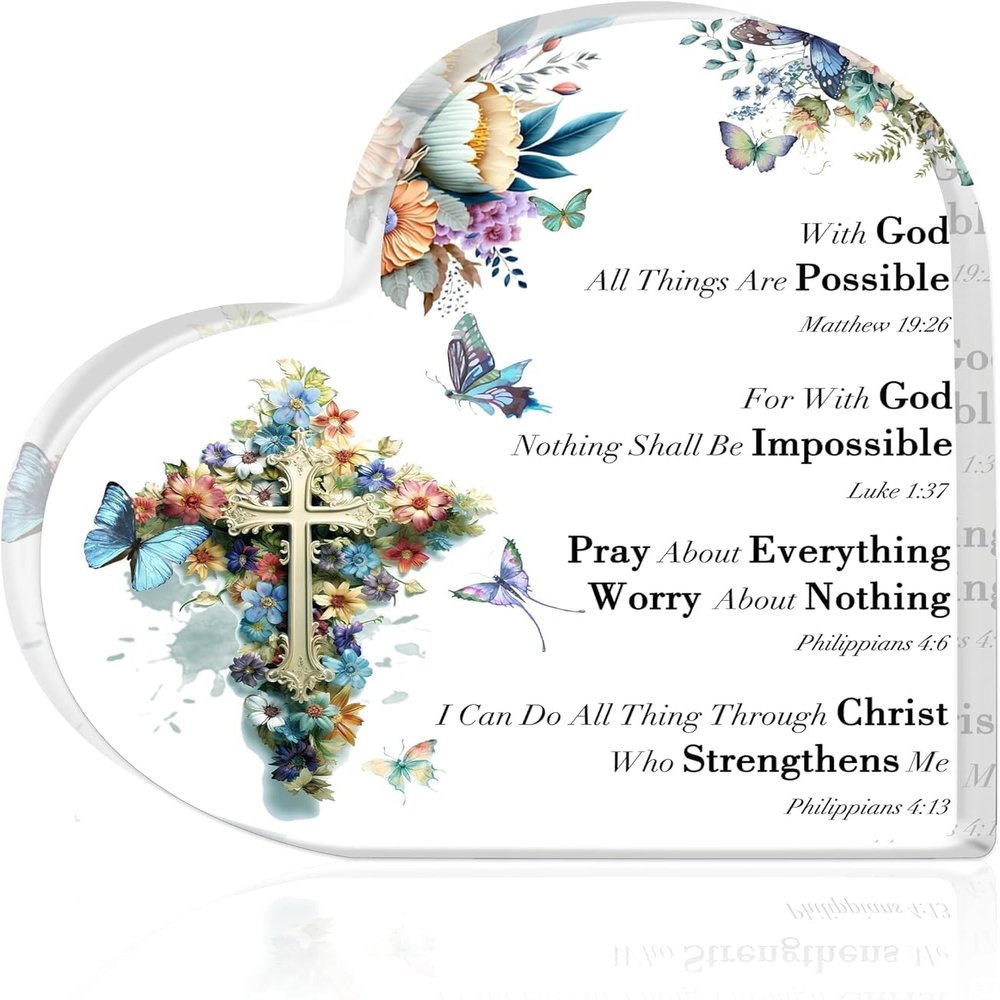 WPXEDSS Godly Religious Christian Acrylic Gifts for Women Inspiring Gifts With Bible Verses and Prayers Christian Desk Decor for Women Mom Friends Sister Flower 5.9x5.9 Inch