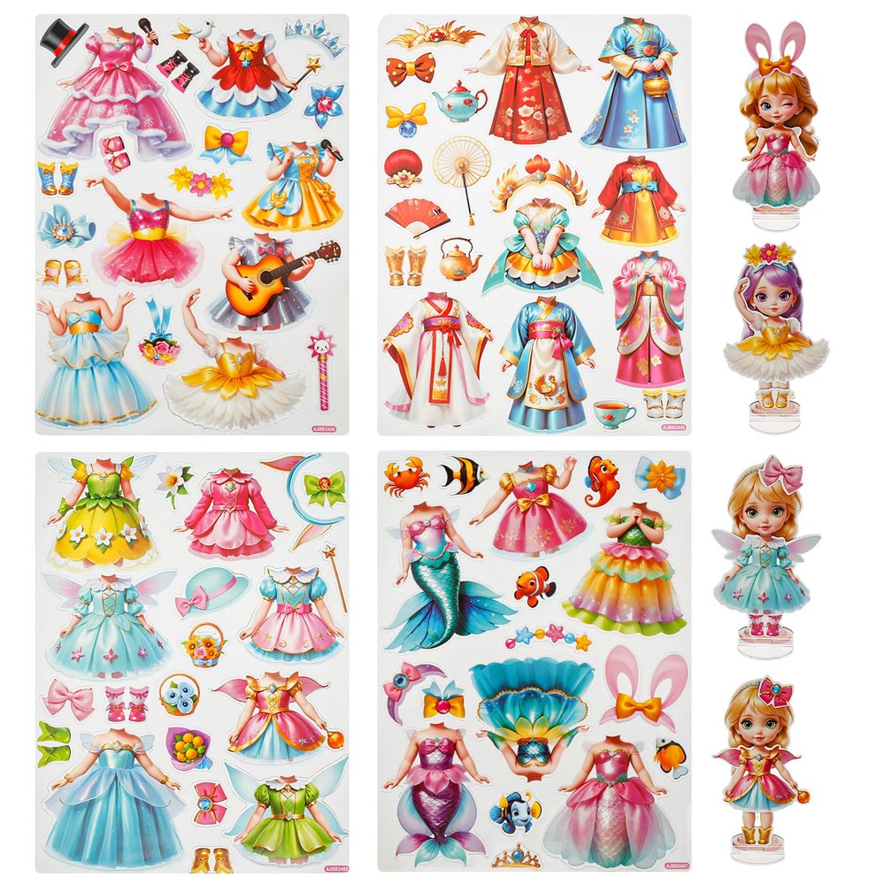 kaimenhong 4 Pcs Magnetic Dress Up Dolls, Magnetic Paper Dolls, Princess Magnet Stickers Book with Adorable Outfits, DIY Magnetic Paper Dolls for Girls Ages 4-10 Learning Created Imagine Set