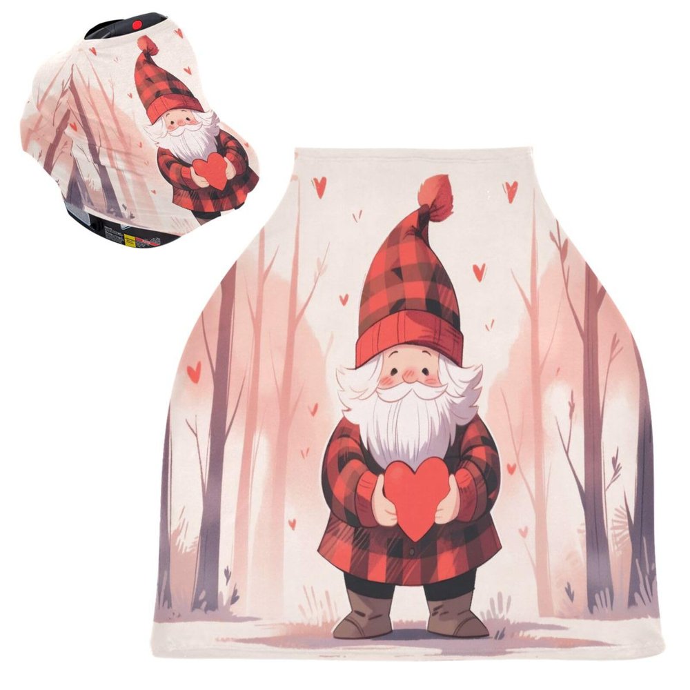 Burbuja Car Seat Cover for Baby, Valentine Gnome Car Seat Canopy Nursing Cover for Breastfeeding, Multi-use Car Seat Cover for Infant Newborn Stroller Carrier Shopping Cart