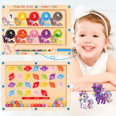 2 in 1 Double Side Magnetic Color and Number Maze, Alphabet Board Aged 1-3 Unicorn Toys, Montessori Magnet Puzzle Learning Counting Matching Gifts for Toddlers Kids Girls Boys 3 4 5 Year Old