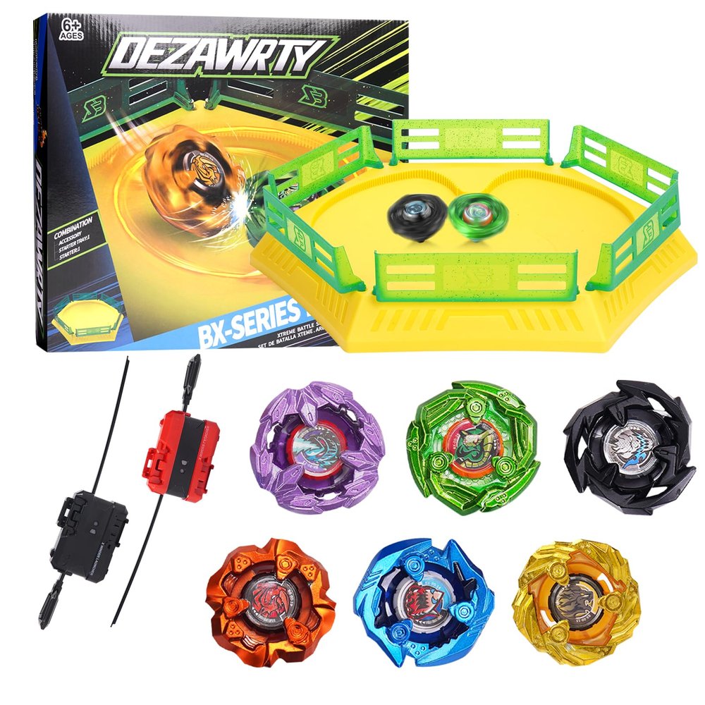 Gyro Stadium X Battle Set, 6 Spinning Tops, 2 Launchers and Blade Arena Featuring X Acceleration Rail, Birthday Gift Toys for Boys Aged 6+ Years Old (Yellow)