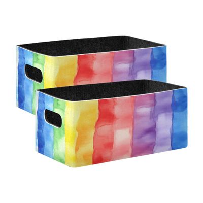 xigua Rainbow Stripes Storage Bins Set of 2,Collapsible Storage Cube Home Decor Storage Baskets Organizer for Toys Books Shelves Closet Laundry Nursery