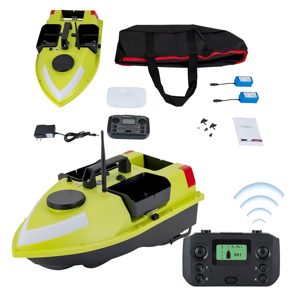 LYNICESHOP Fishing Bait Boat, w/Dual 390 Motors generating 52W of Power, 500m/1640ft RC Fishing Boat, Bait Boats, for Surf (Green with Light Bar)