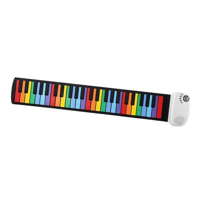 CoudarTitie Roll up Piano Hand Rolled,49 Keys,Roll Out Piano Keyboard,Portable Piano for Children, Rainbow Key White