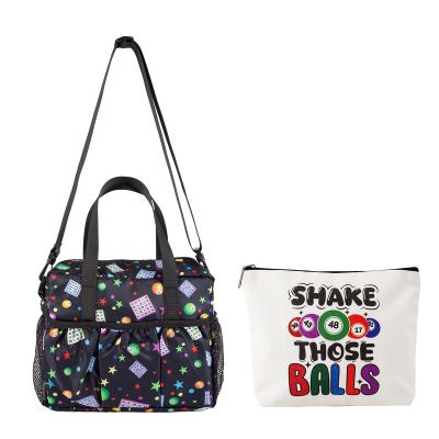 1 Pack Bingo Bag with Pockets for Dauber and 1 Pack Bingo Gambler Gift Shake Those Balls Makeup Pouch Bag,Bingo Bag Set,Bingo Accessories for Women,Bingo Tote Game Bag,Bingo Gifts Prizes for Adults.