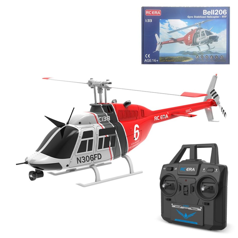 XMBRICDIYY RC Helicopter for Adults, 1/33 C138 Bell 206 RC Helicopter with 2 Batteries, 2.4G 6CH Remote Control Helicopter with Single Propeller, RC Airplane Gift