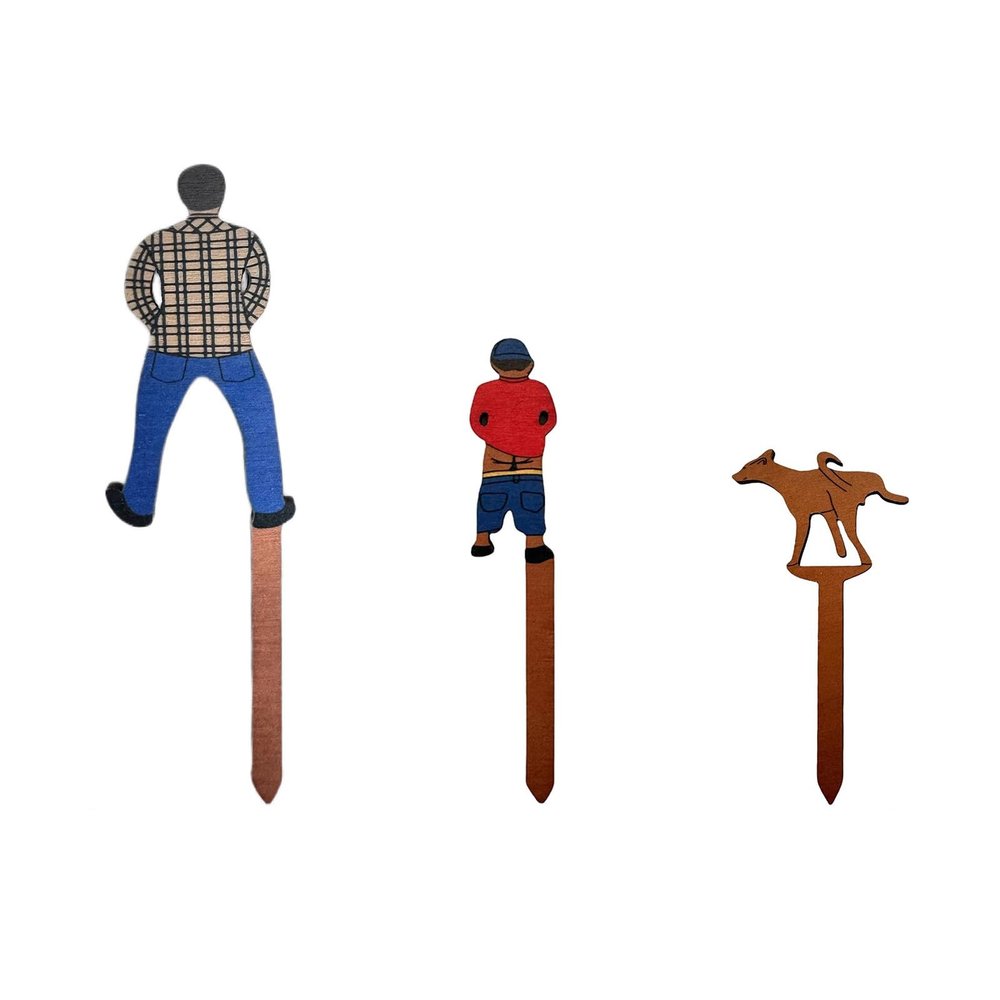 Aofbnbg Wooden Mini Decorative Potted Figurines, Father Son Dog Set, 3-Piece, Home and Courtyard Decor