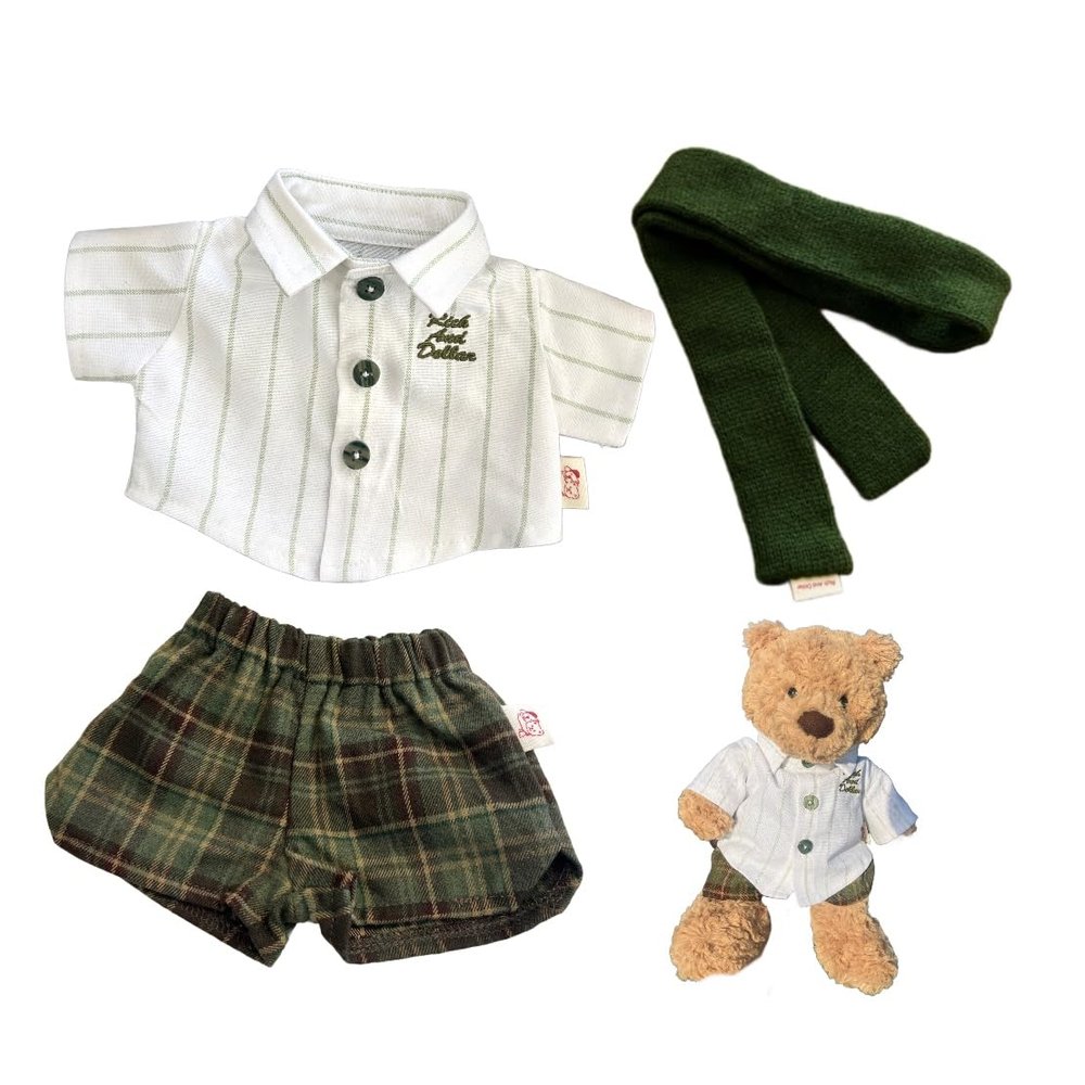 10inch Teddybear Clothes,Collegiate Style Doll Clothing for bumbly Bear and Bartholomew,Clothes only Without Doll (3pc Includes 1 Doll Shirt 1 Doll Pants 1 Doll Scarf) (S)