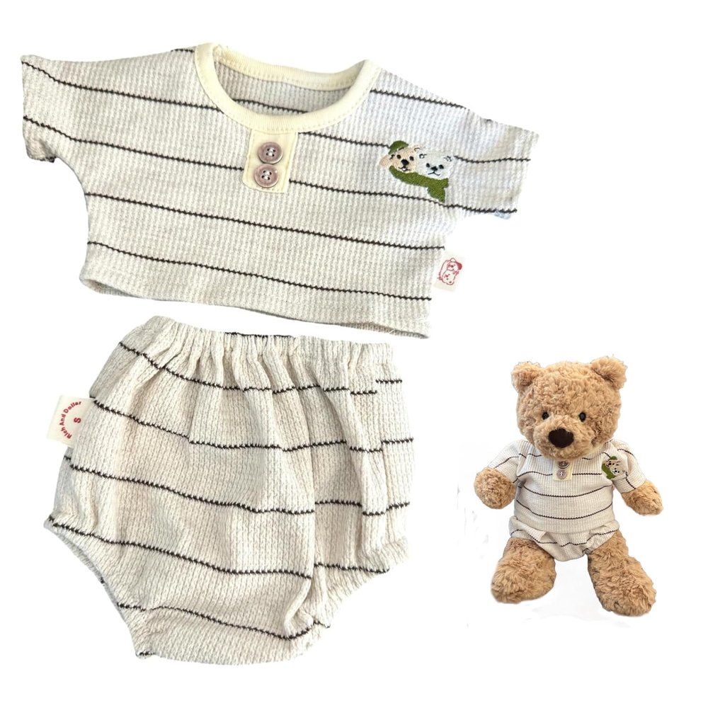 10inch Teddybear,28cm bumbly Bear and Bartholomew,Stuffed Animals Fox Doll Clothes,Without Doll Clothes only2pc Stripe Clothes Set Includes 1 Shirt,1 Doll Pants