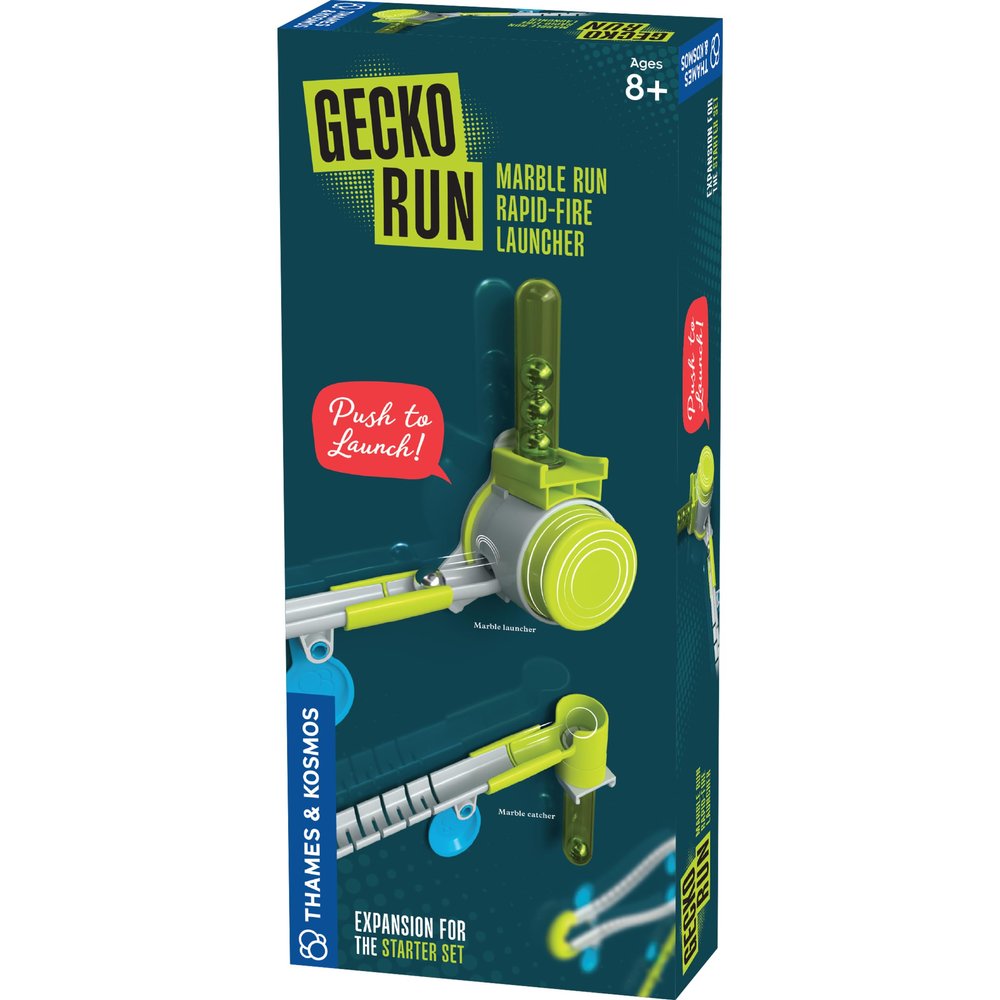Gecko Run Marble Run Rapid-Fire Launcher Expansion Pack | Thames & Kosmos, Extra Stunt for Vertical Marble Run Starter Set; Fast, No-Mess Setup, Residue-Free Nano-Adhesive Pads, Hours of Creative Play