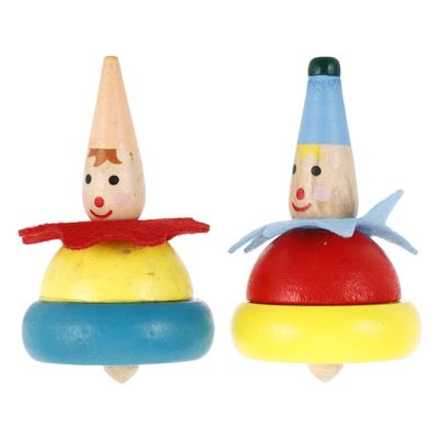 Garneck Pack of 2 Wooden Spinning Tops for 1 Year and Above - Colourful Clown Humming Spinning Top as Educational for Nursery and Home