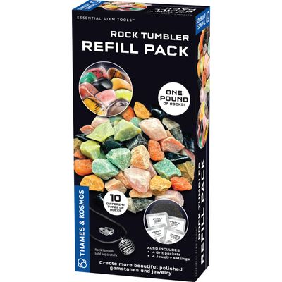 The Thames & Kosmos Rock Tumbler Refill Pack for use with The Thames & Kosmos Rock Tumbler, Essential STEM Tool for Kids | Includes Rough Rocks, Polishing Grit, Jewelry Settings