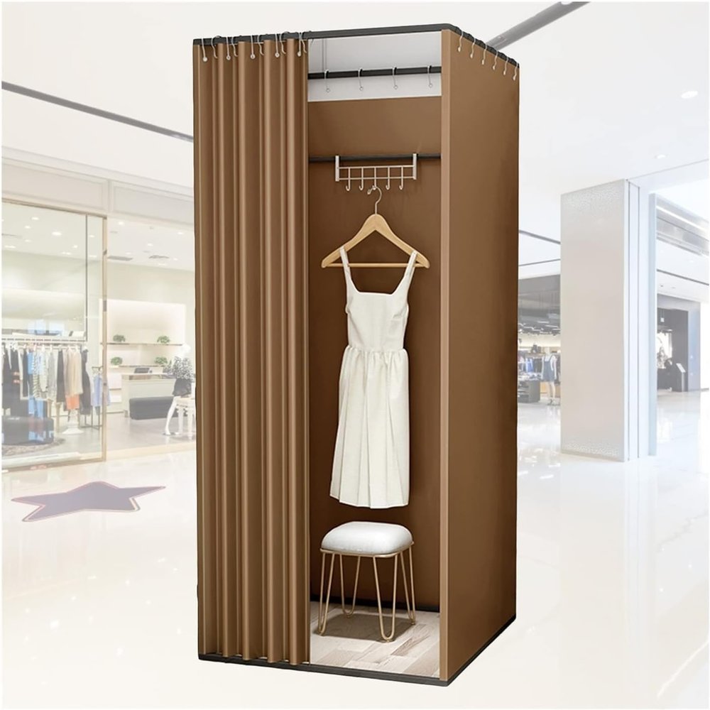 Mobile & Portable with Curtain Kit Clothing Store Fitting Room Temporary Privacy Screen Partition for Clothing Store Dormitory Mobile Track Individual Changing Room Brown(85x85x200cm)